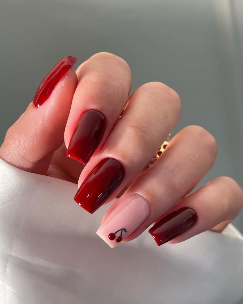 classy dark red nails, cherry red nails