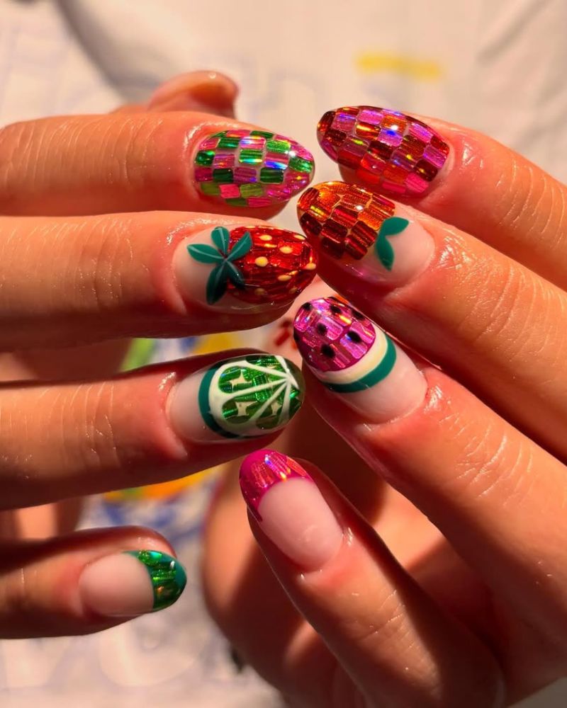 ongles bonbons avec art d'ongle fruité pour l'été