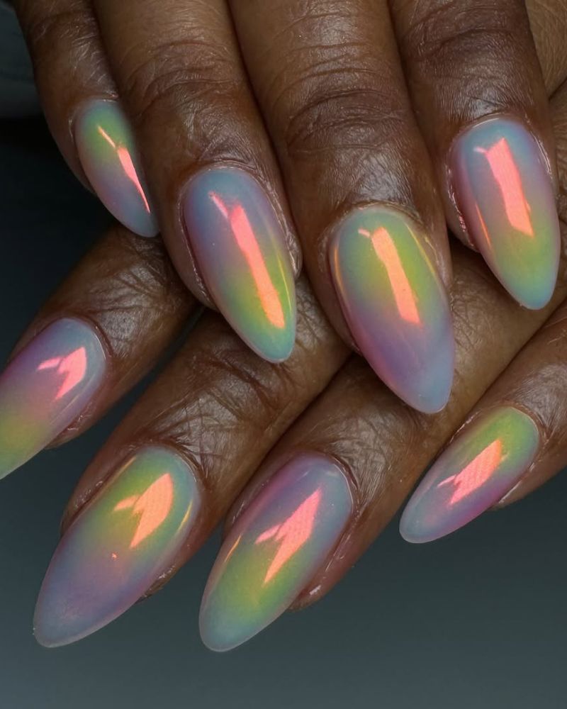 ongles arc-en-ciel, ongles dégradés, ongles chrome