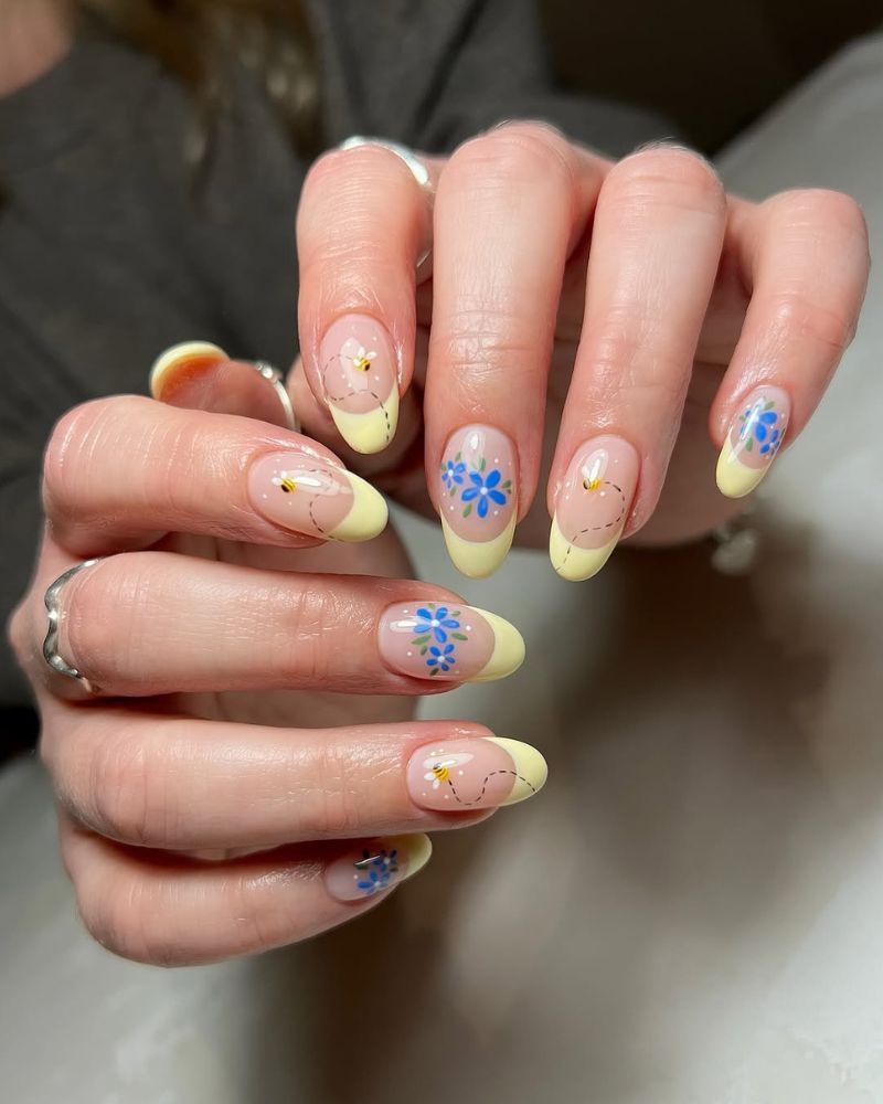French jaune, ongles de printemps, ongles chics de printemps