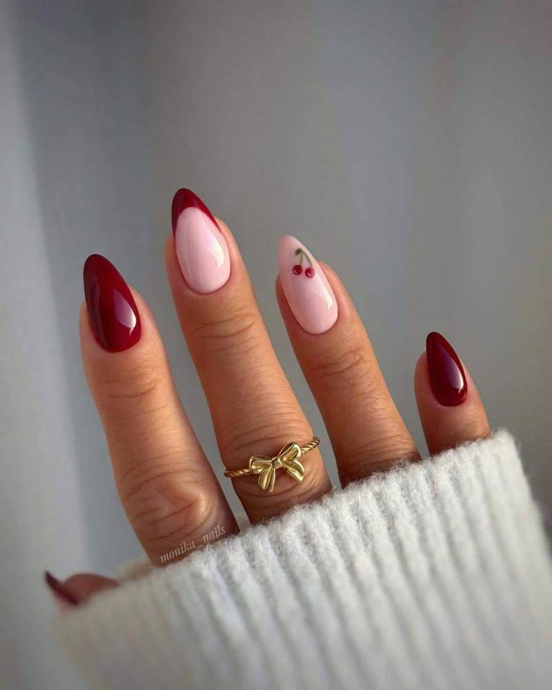 cherry red nails, elegant nails