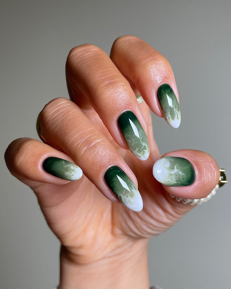 ongles marbre vert pour hiver et automne