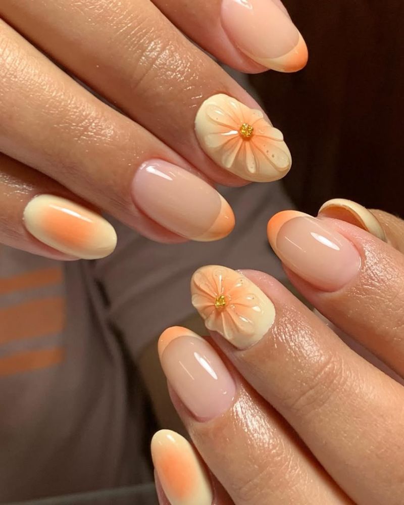pastel nails, yellow pastel nails with orange aura