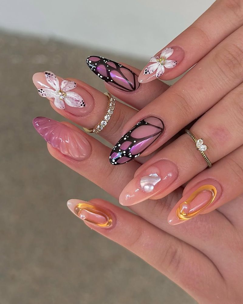 ongles de printemps, nail art printanier mignon