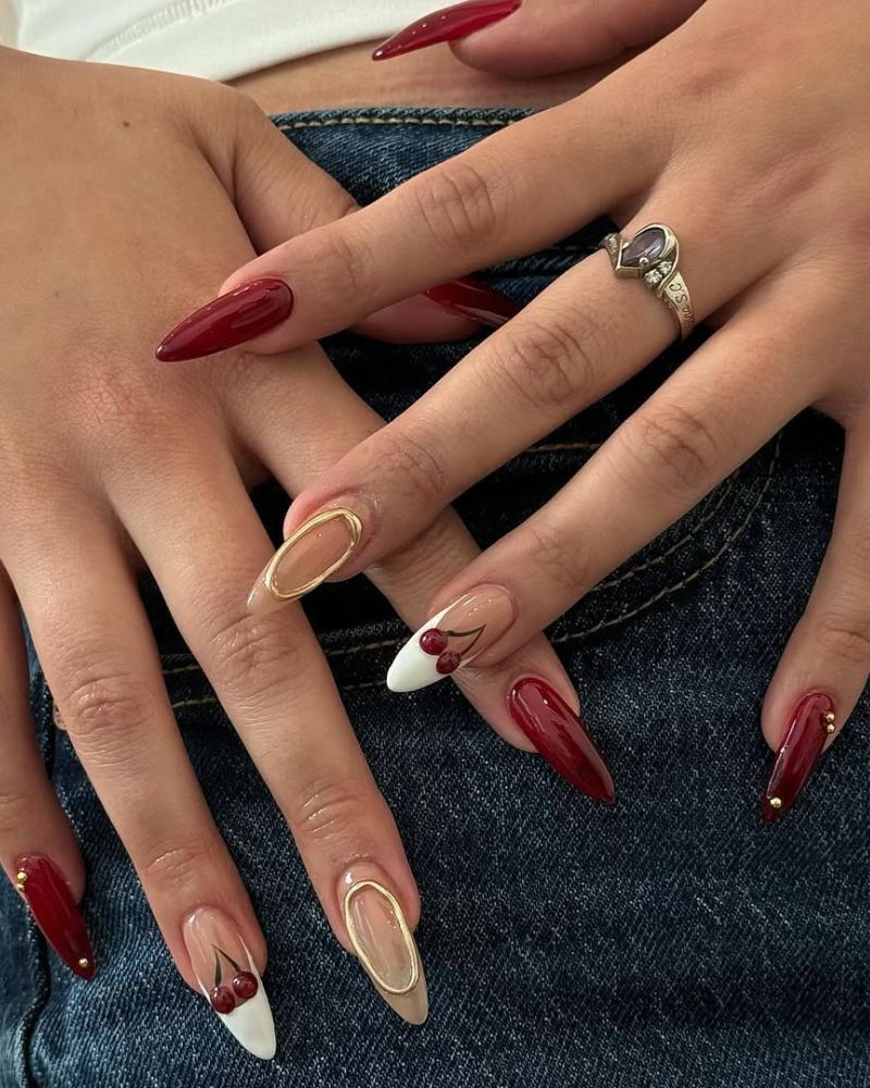 stiletto nails, 3d cherry