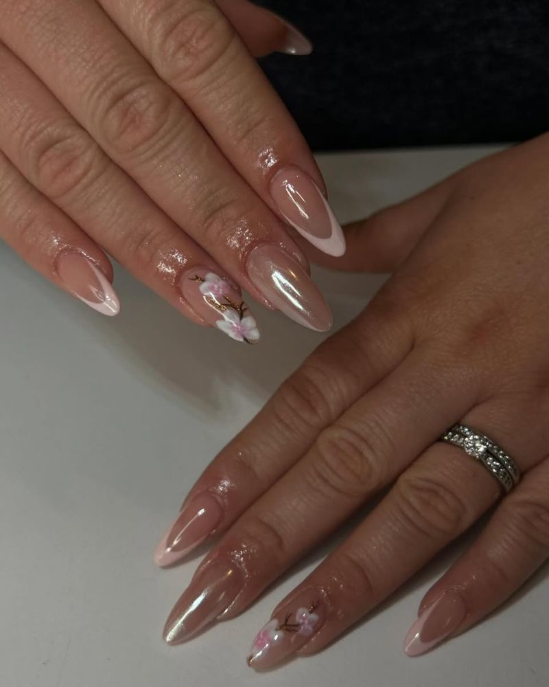 manucure élégante, fleurs de cerisier