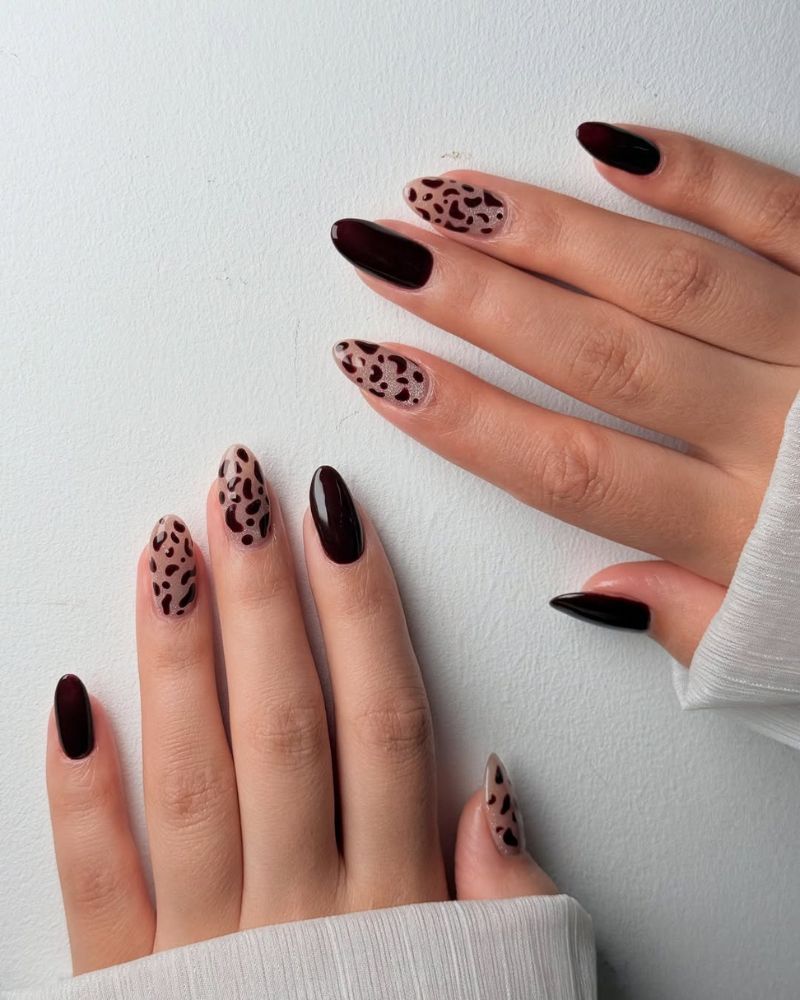 ongles d’automne avec imprimé guépard simple