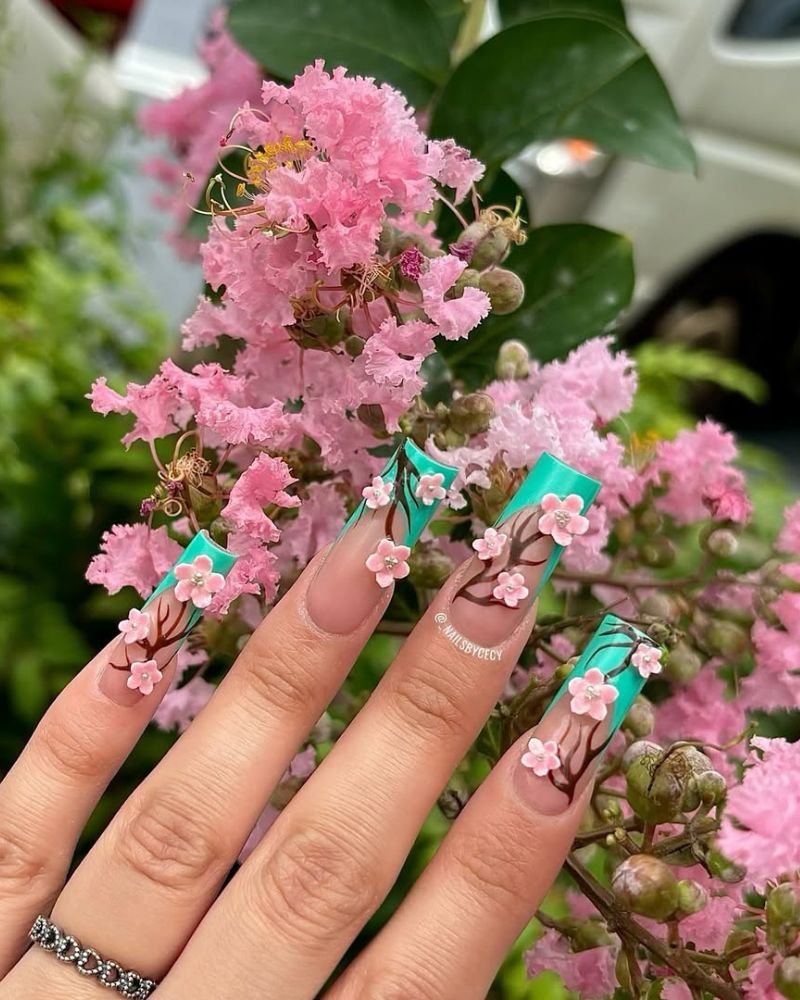 french turquoise, manucure french colorée