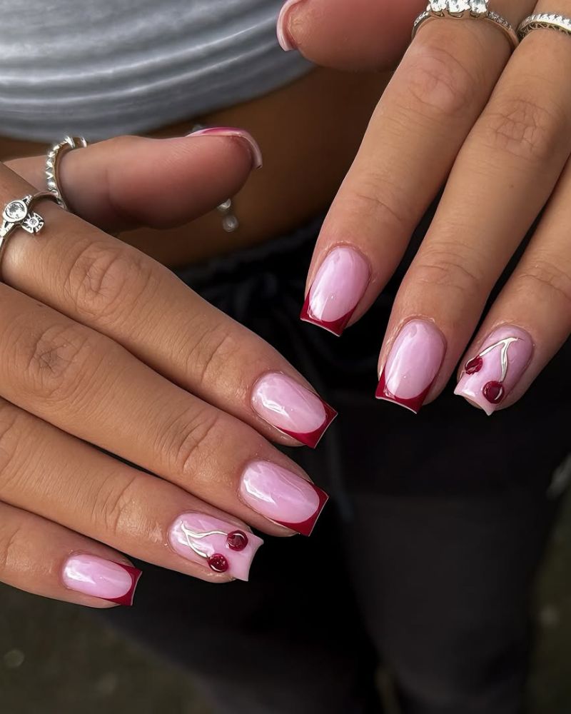 cherry red nails, classy red french nails