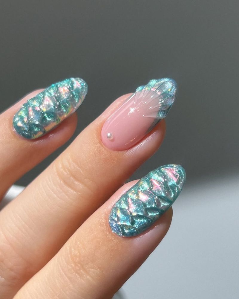 nail art sirène, ongles océaniques