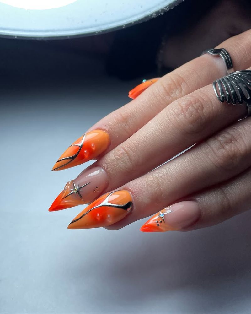 stiletto nails, bright summer nails