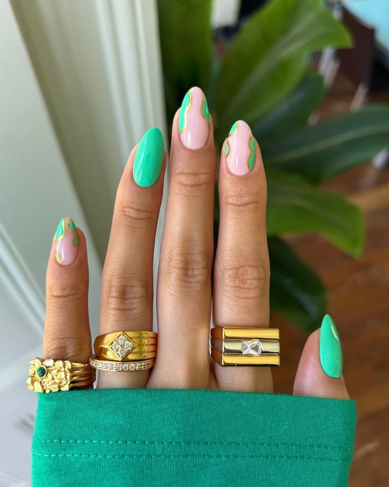 ongles vert menthe été, ongles élégants été