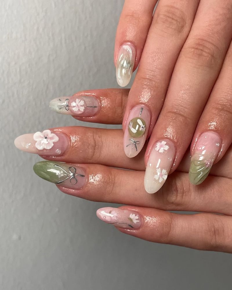 ongles amande longs, ongles de printemps