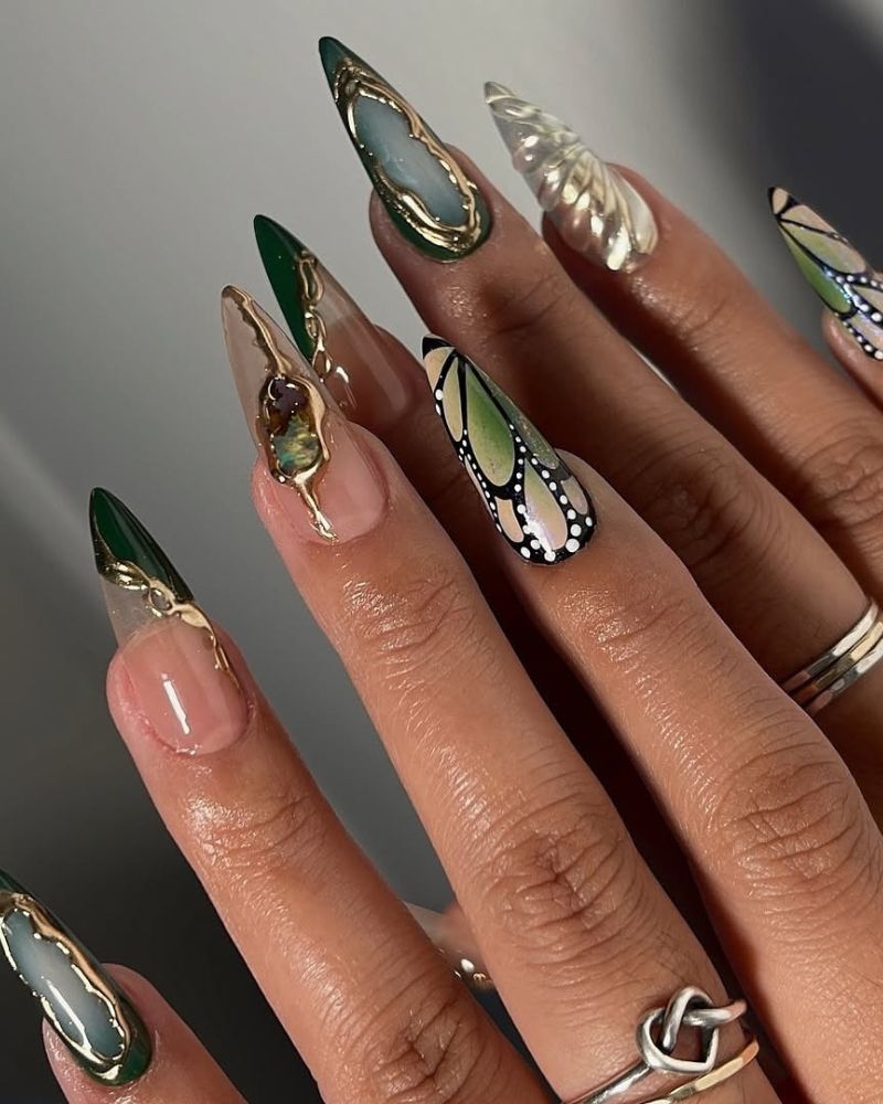 manucure tendance printanière, ongles vert émeraude
