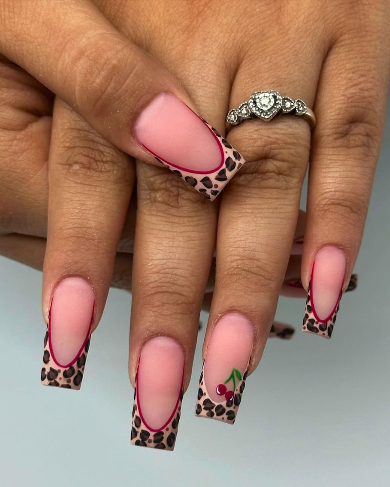 animal print french, square manicure