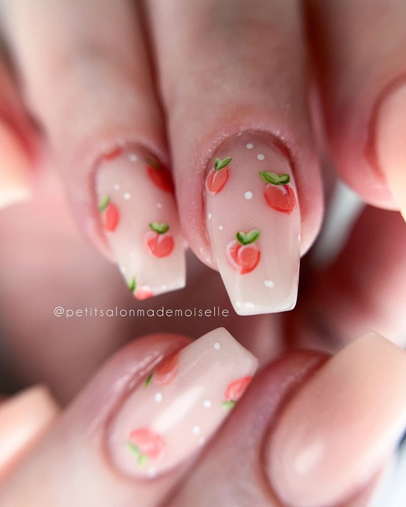 nail art pêche, ongles coffin