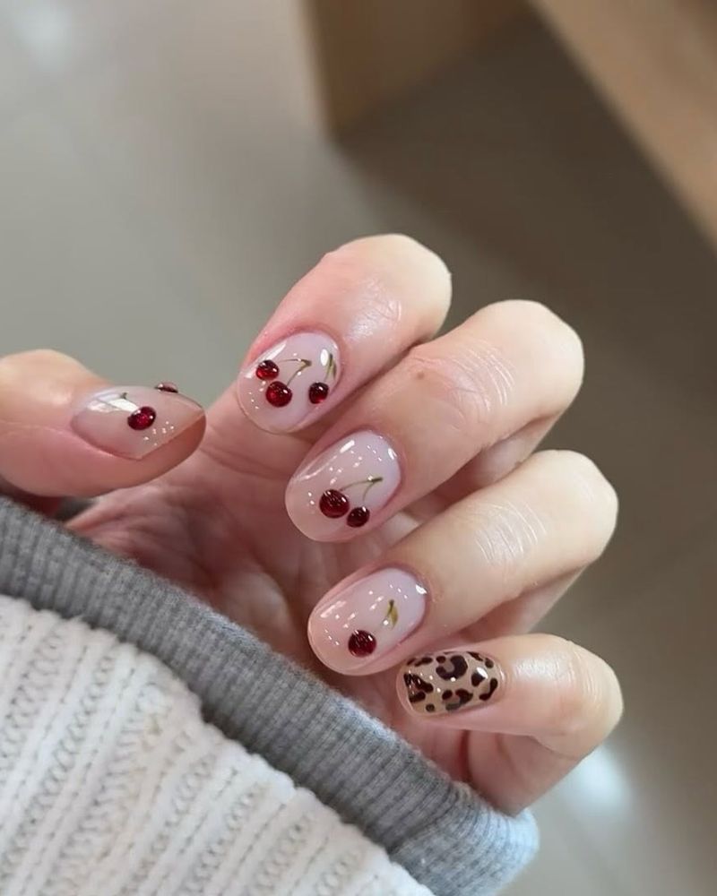 3d cherry nail art design, simple nails