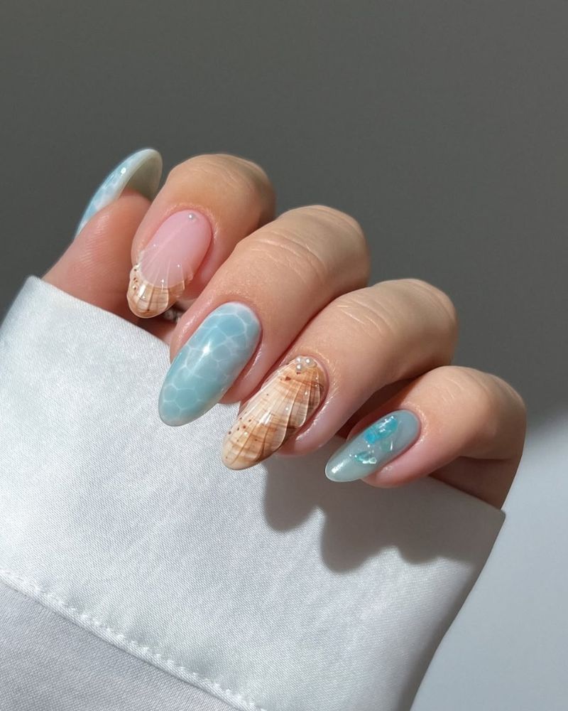ongles océaniques, nail art coquillage
