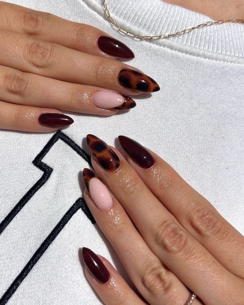 ongles animal print avec motif tortue parfaits pour stilettos d’automne