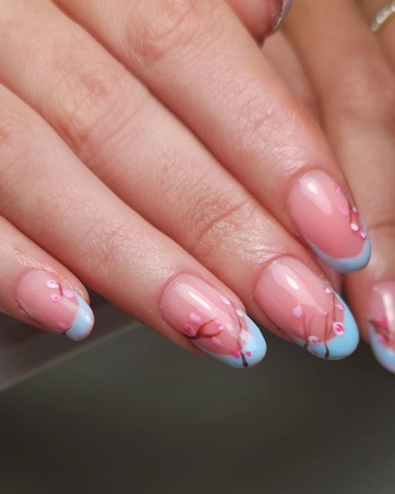 French bleu clair, fleurs de cerisier