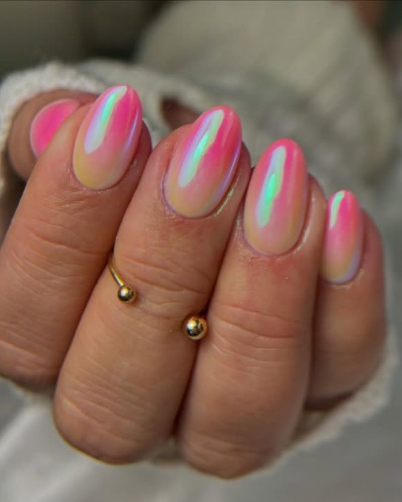 dégradé orange et rose avec poudre chrome