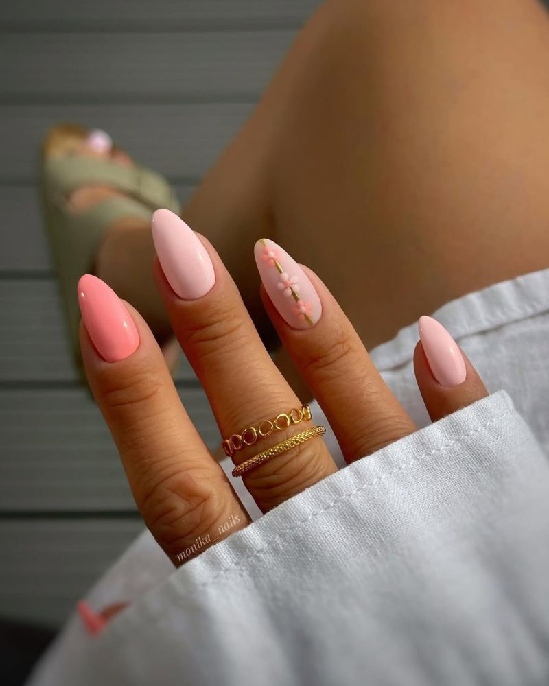 ongles pêche élégants, ongles printaniers chic