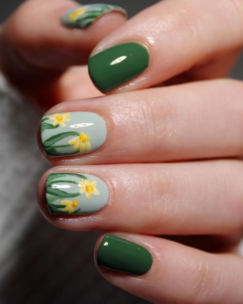 ongles verts, ongles de printemps