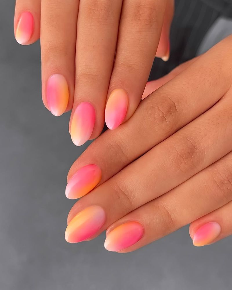 design d’ongles rose et orange, ongles d’été