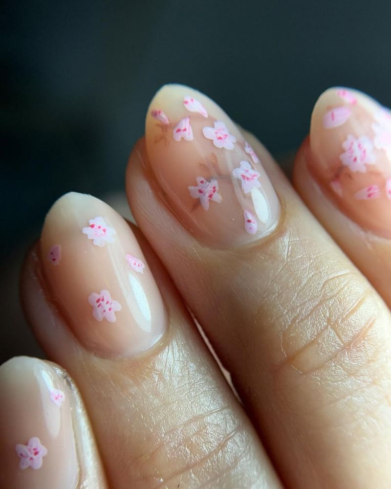 manucure simple, nail art fleurs de cerisier
