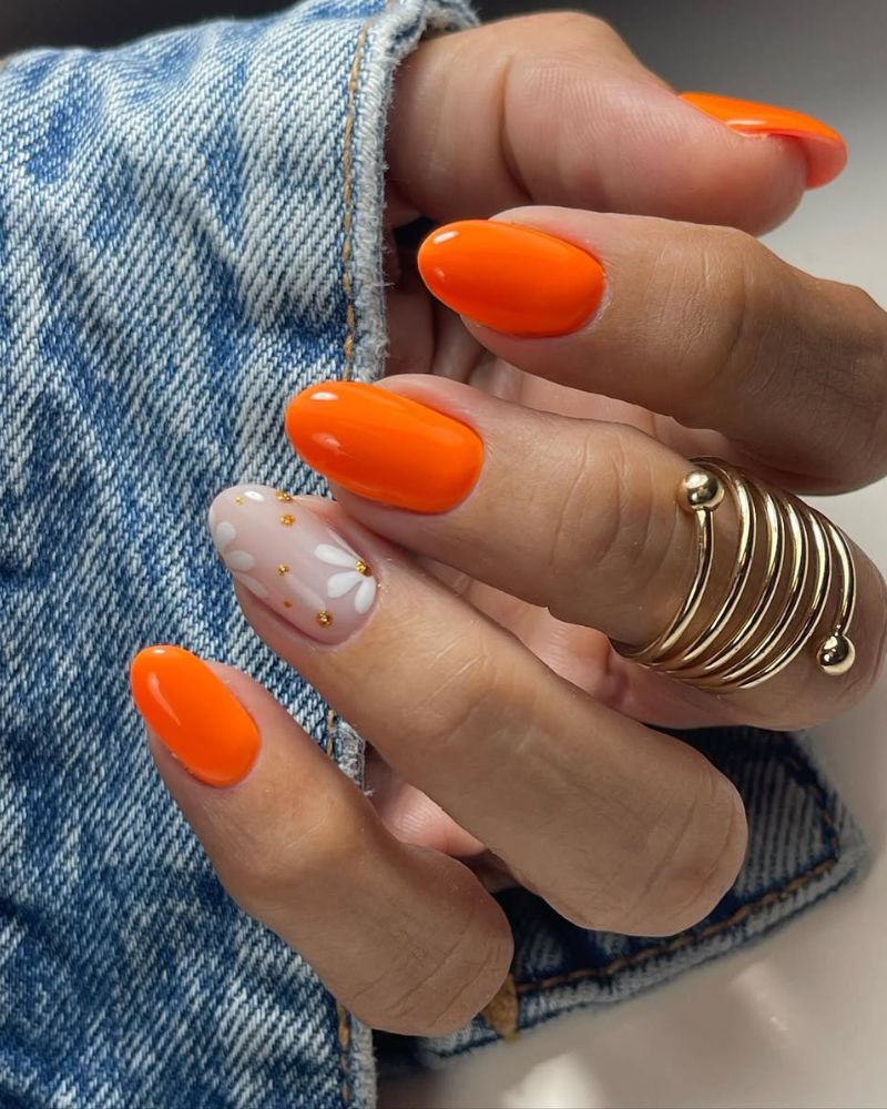 hot orange nails, simple orange nails