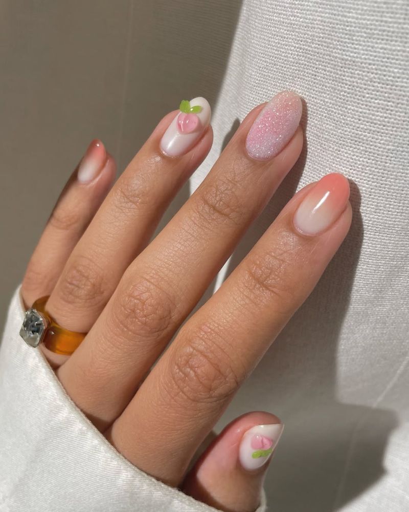 art d'ongles pêche, ongles printaniers élégants