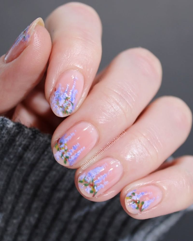 fleurs violettes, ongles simples, jolis ongles printaniers