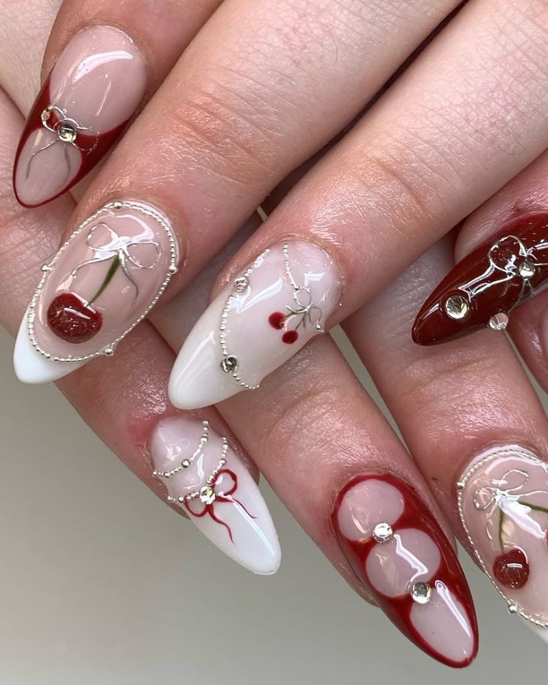 dark red nails, cute nail art