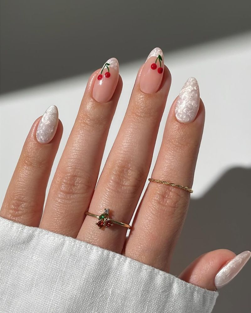 classy french nails, shimmery white nails