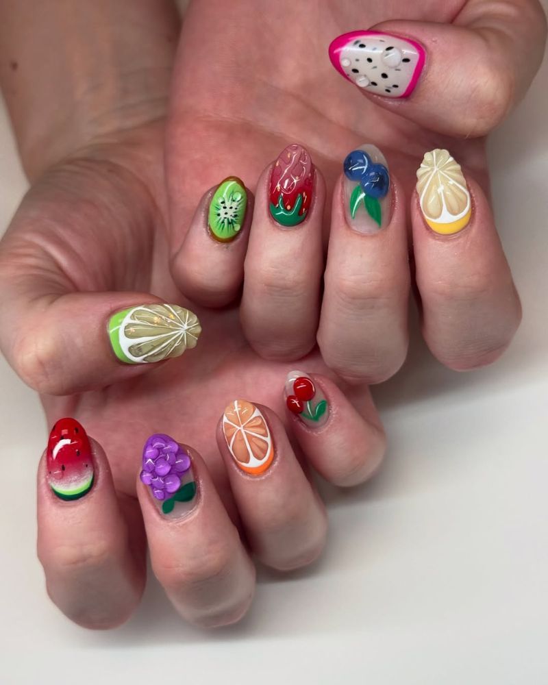 ongles fruités, nail art fruité d’été