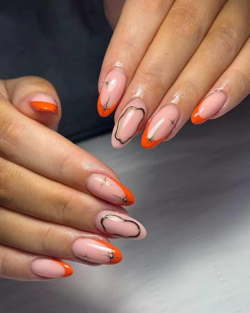 orange french, simple summer nails