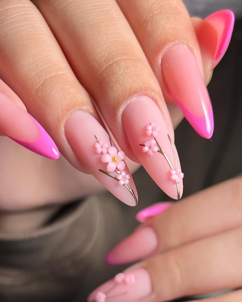 french rose, ongles stilettos