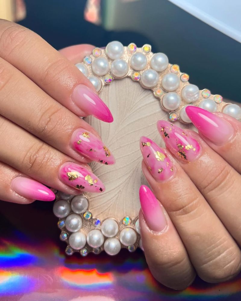 pointes French roses, ongles ombré, ongles d'été