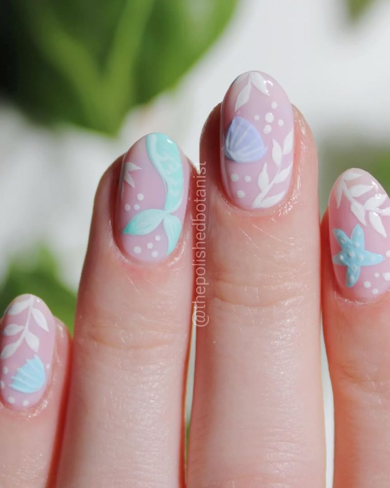 jolis ongles d’été, nail art sirène