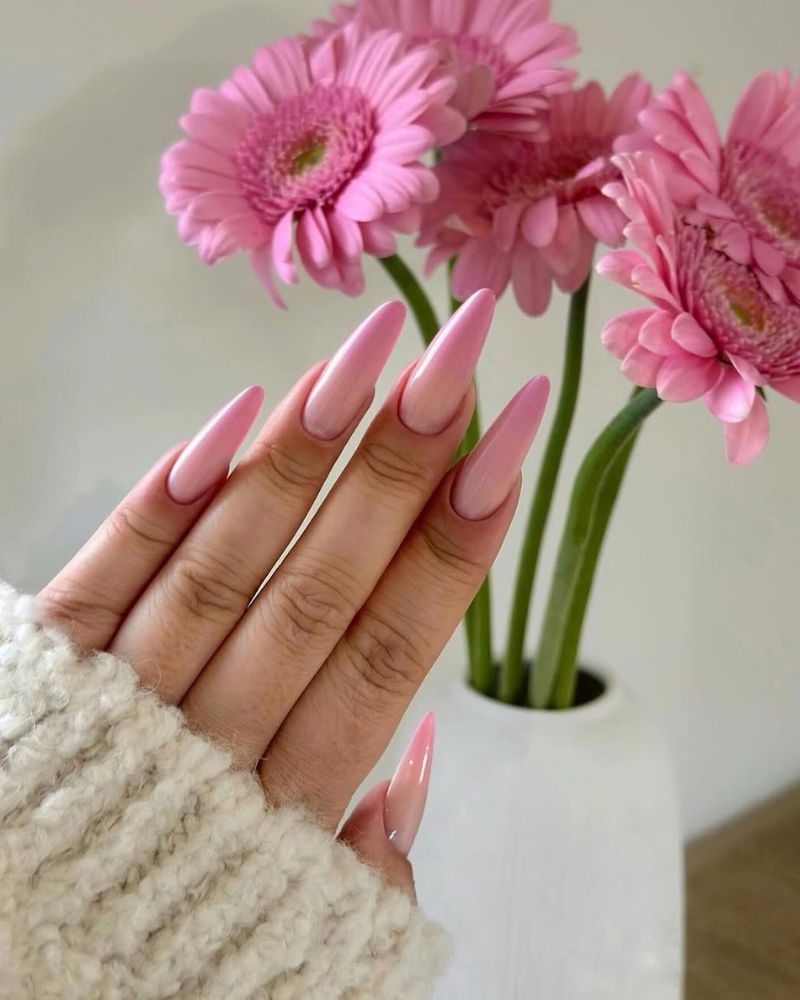 pointes French ombré rose clair, ongles longs, ongles printemps