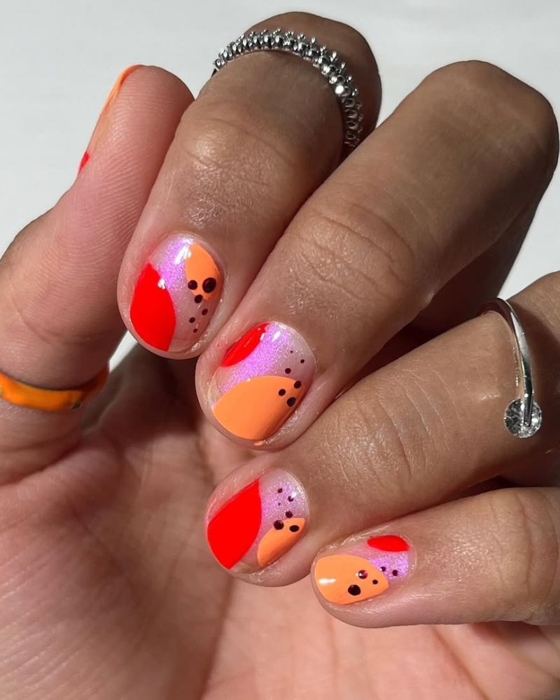 short pink and orange nails, short summer nails