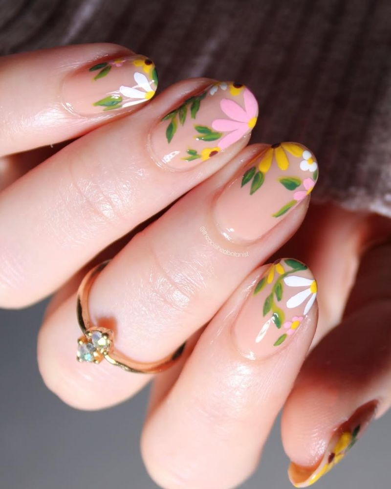 design simple de nail art floral, design d’ongles printanier