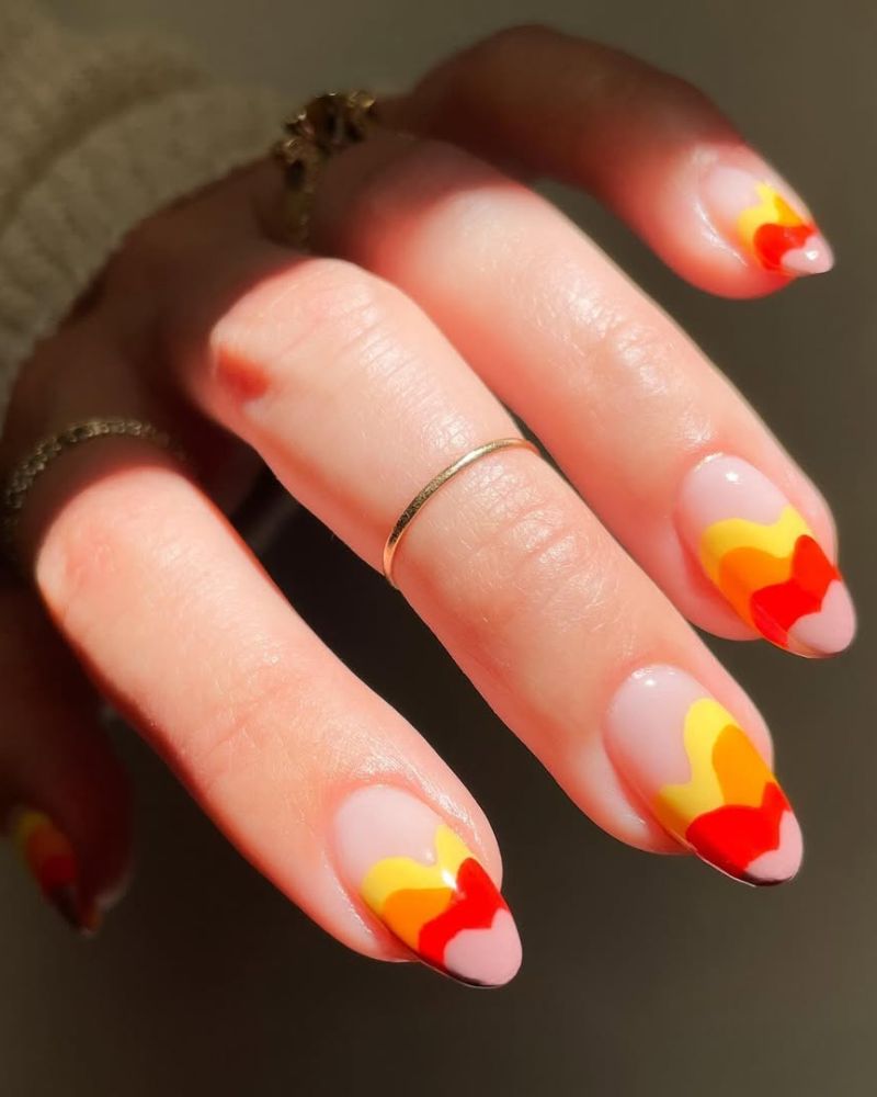 nail art jaune, orange et jaune