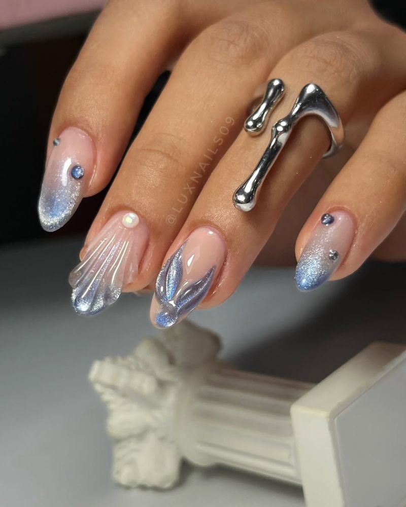 ongles sirène, ongles scintillants, ongles d’été