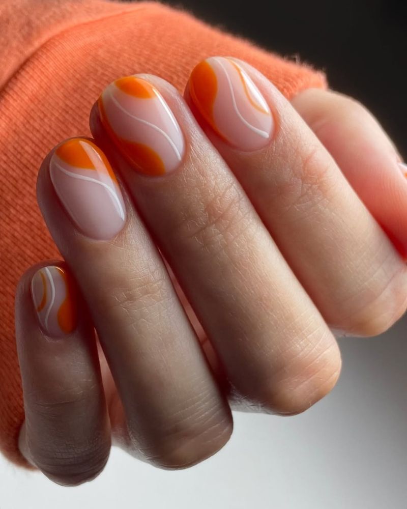 simple orange nails, classy nails