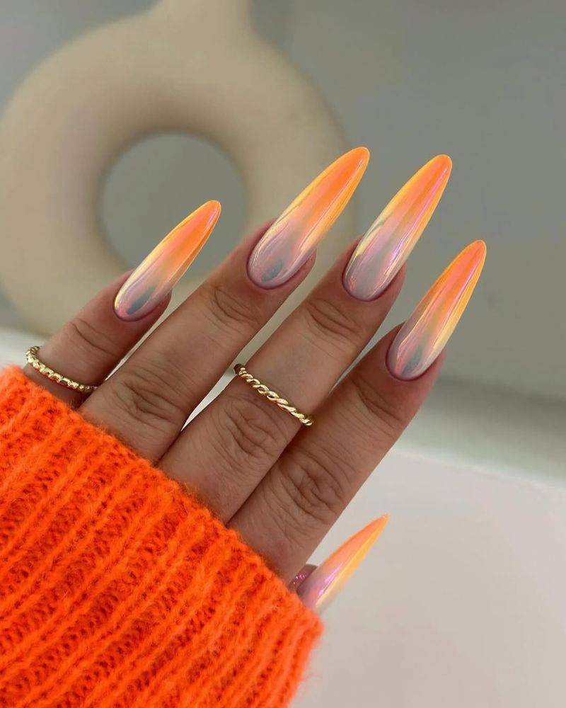 ongles d'été, ongles orange, French orange