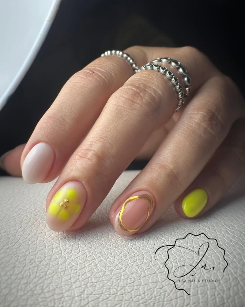 ongles jaune néon, ongles chics