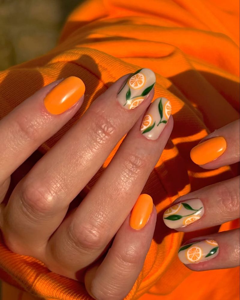 nail art orange, ongles oranges