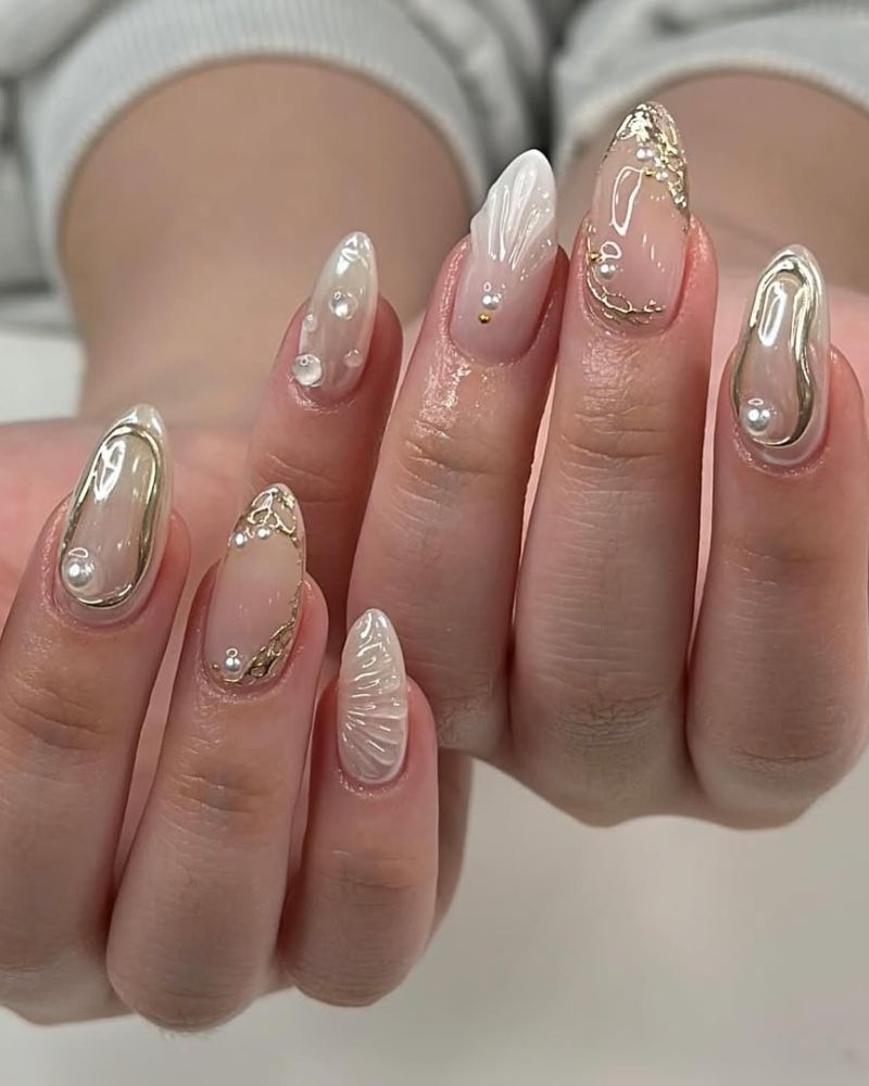 ongles stylés, nail art marin