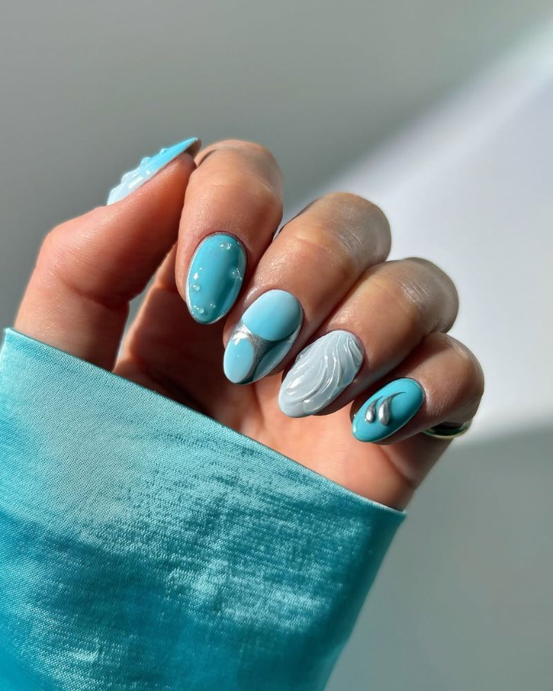 ongles bleus élégants, ongles océan, ongles d'été élégants